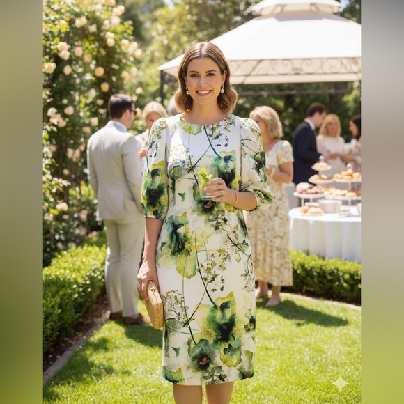 Velvet Dresses & Skirts - Midnight Velvet Green and Yellow Floral Midi Dress